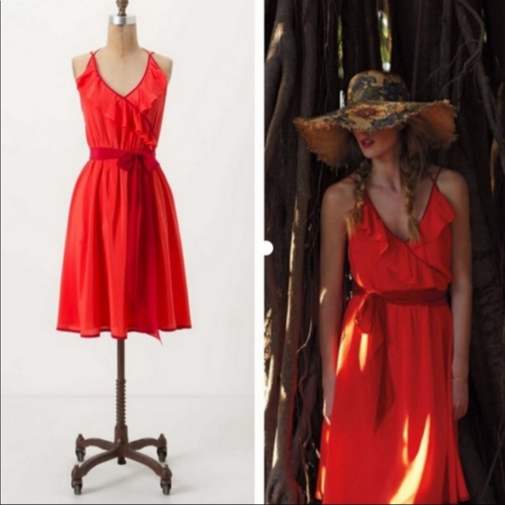 Anthropologie red / orange silk dress - girls from savoy - size 6